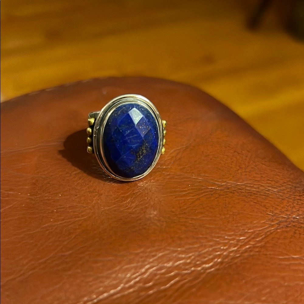 Blue Gemstone Ring with Silver Accents